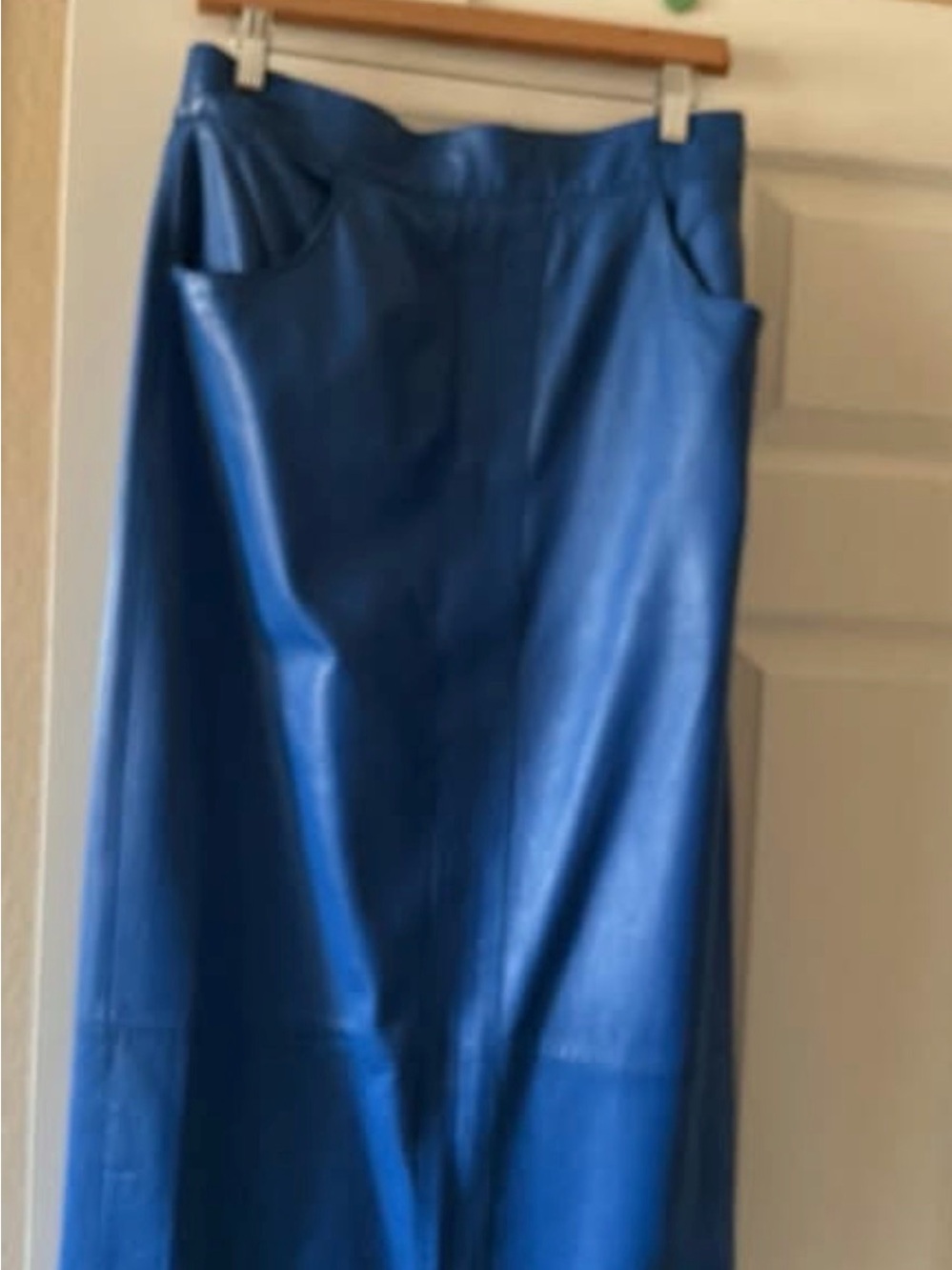 Blue Natural Leather Full Length Skirt